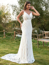 Women's Beach Wedding Dresses For Bride Vintage Long Sleeves Lace Bohemian Bridal Gown